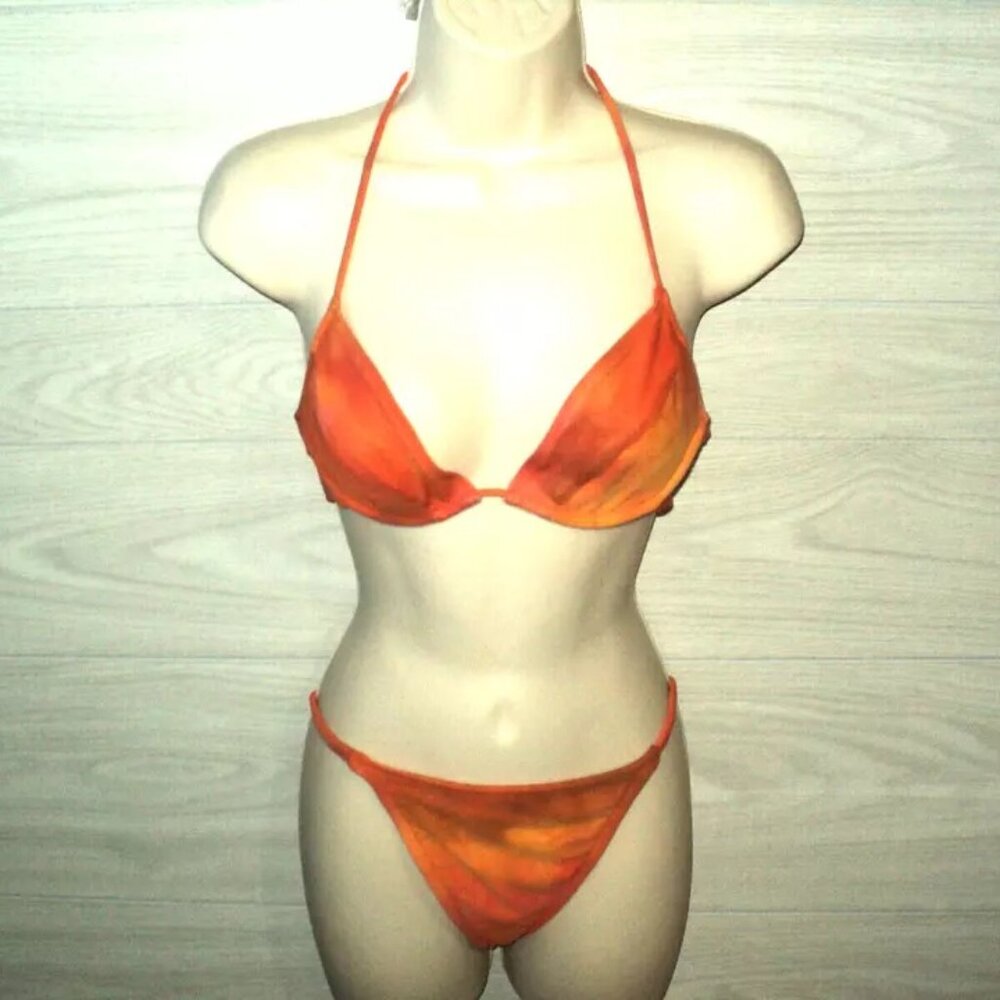 Victoria's Secret Bikini Tie-Dye Orange Top Size 34B, Bottoms Size M Swim Suit